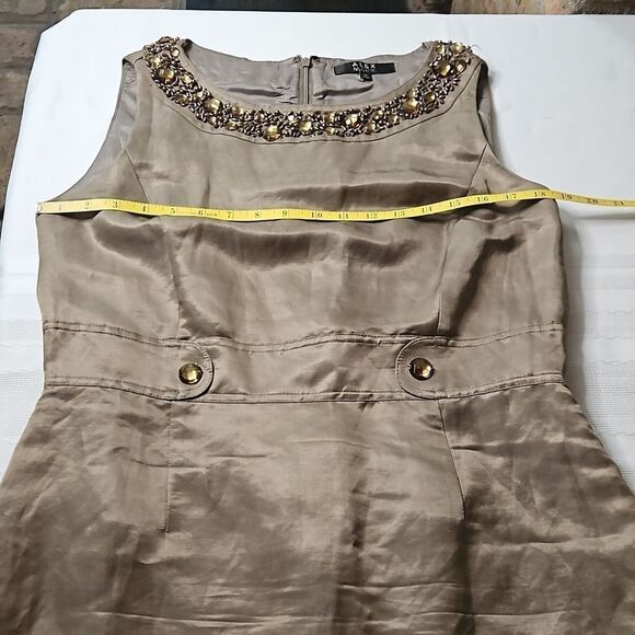 Alex Marie Bronze Linen & Silk Blend Embellished Sheath Dress – Size 12 - Picture 7 of 11